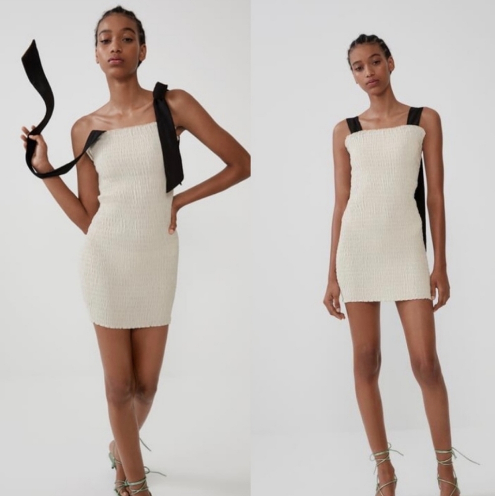 Zara White Tube Dress with black tie straps.